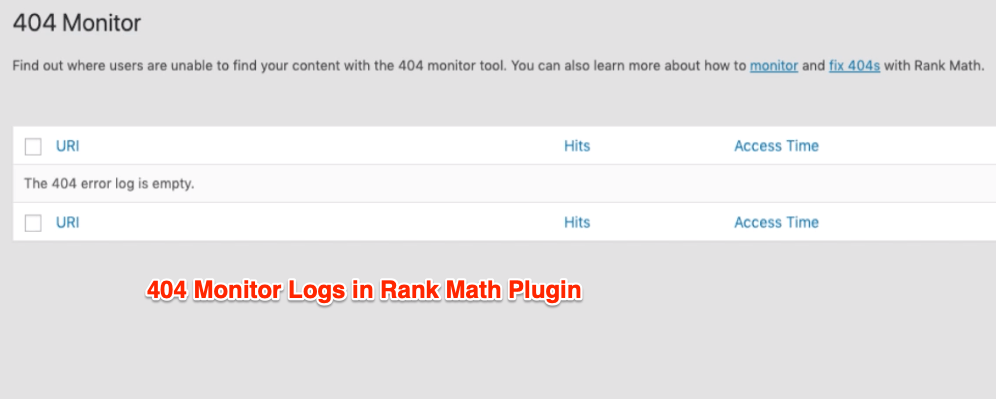 404 Monitor Logs in Rank Math Plugin