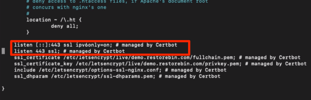 Certbot configuration default for SSL Certificate