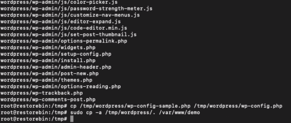 Copy wp-config-sample.php file and entire WordPress into root directory