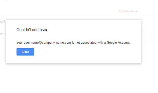 Couldn't Add User Not Associated With Google Account
