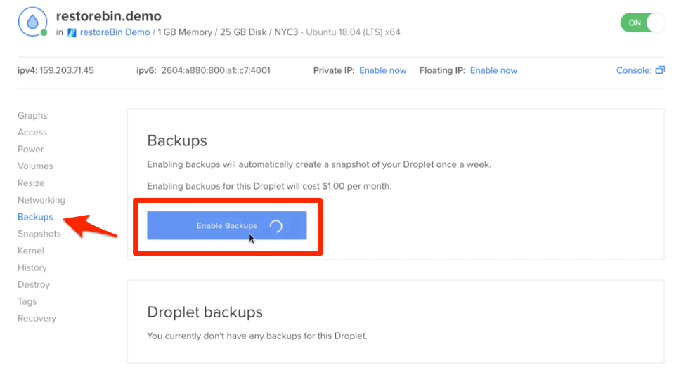 DigitalOcean Droplet Backups