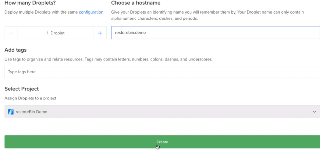 DigitalOcean Droplet Number, Hostname and Project Selection