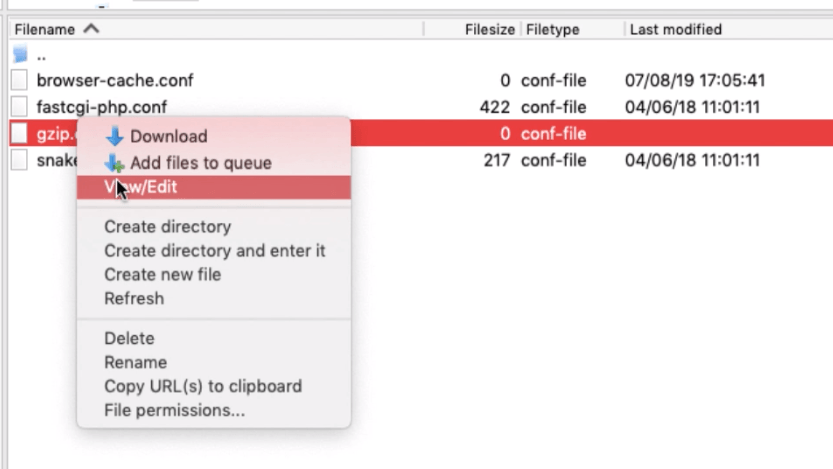 Editing Gzip Compression Configuration file