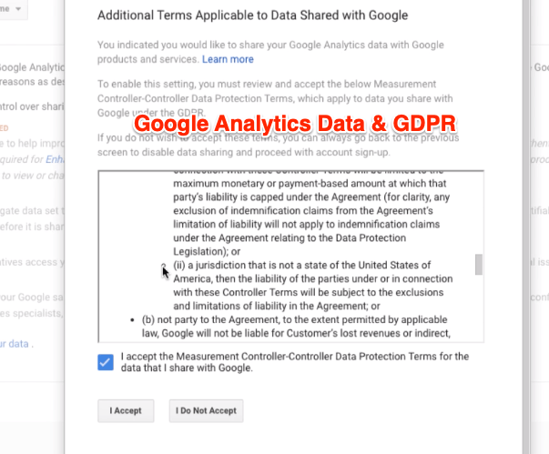 Google Analytics Data and GDPR Terms and Conditions