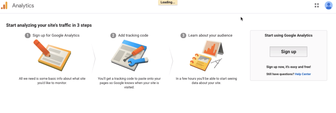 Google Analytics Sign up Page