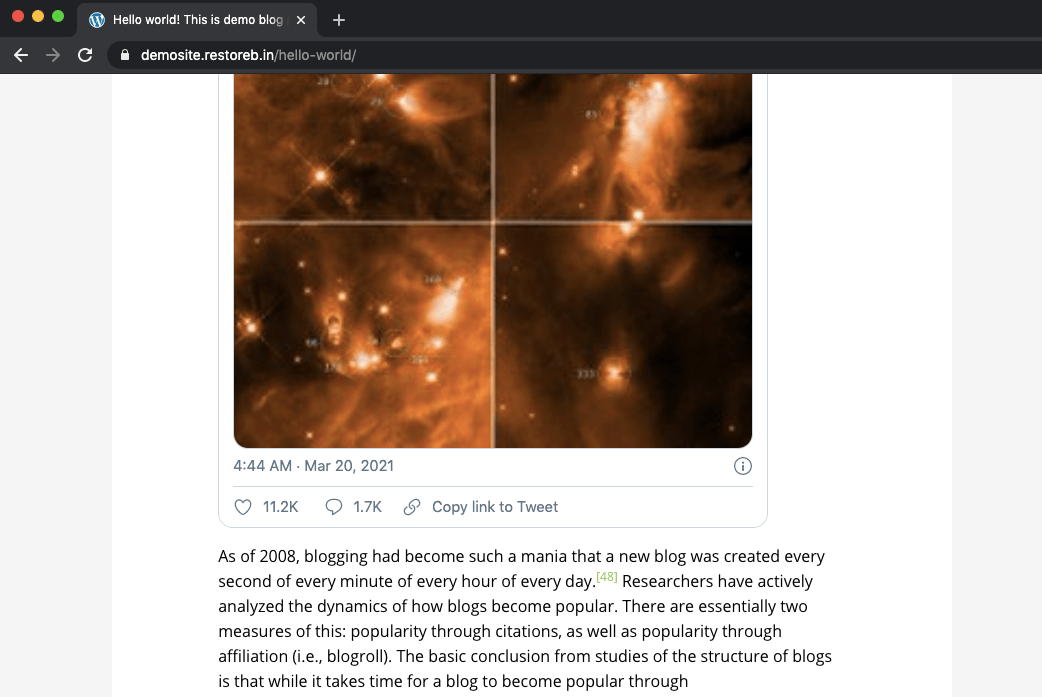 Hello world! This is demo blog post. - Demo WordPress Site with tweet and content