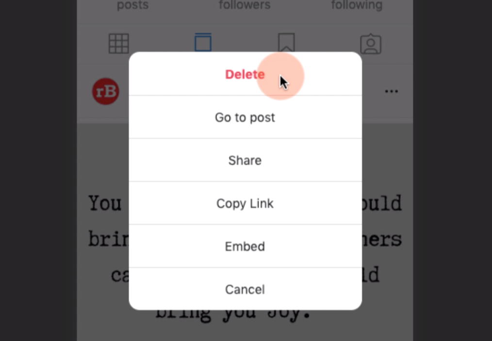Instagram posts delete on computer browser