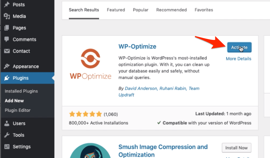 Install and Activate WP-Optimize Plugin in WordPress