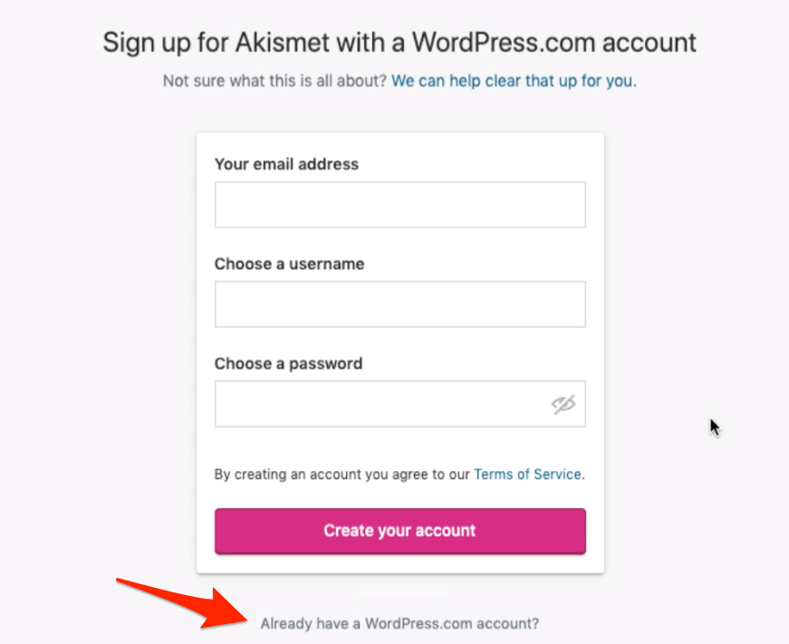 Login WordPress.com for Akismet API Key