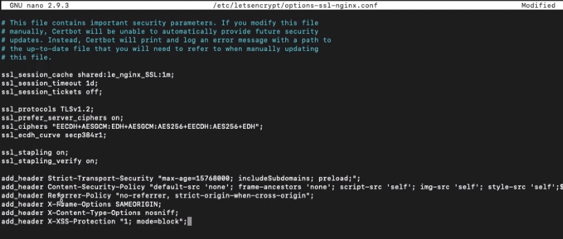 Modified SSL Nginx Let's Encrypt File for Security Score