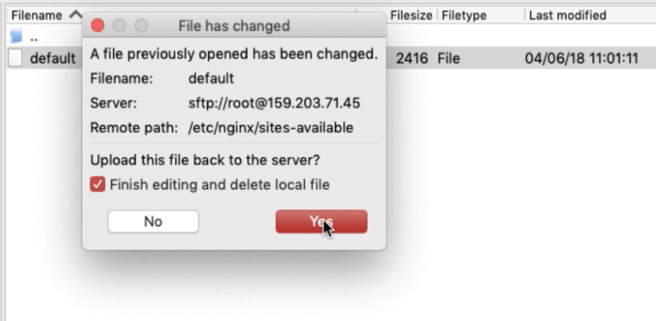 Upload the edited file back to the Ubuntu server using FileZilla