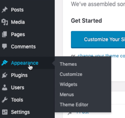 WordPress Dashboard Appearance Menu