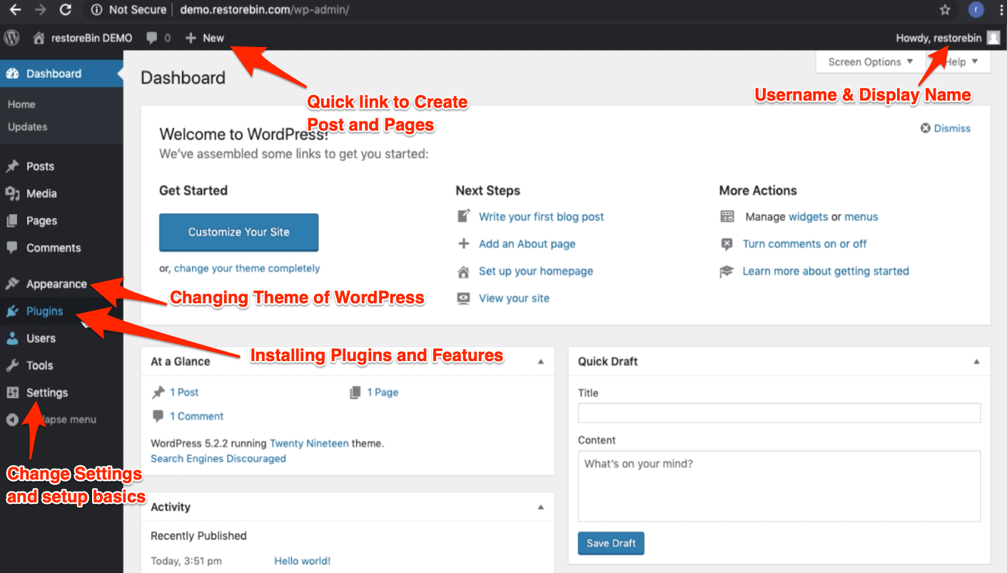 WordPress Dashboard Walk-Through