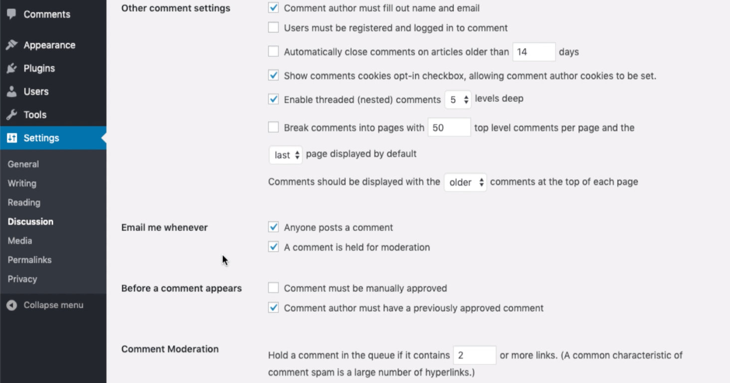 WordPress Discussion Settings