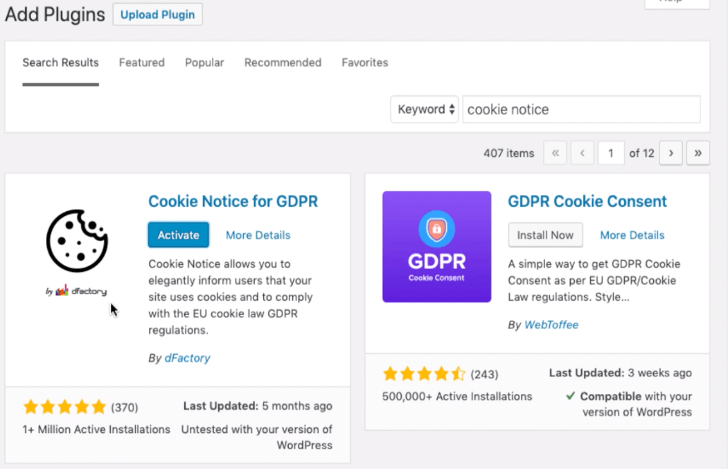 WordPress Plugin - Cookie Notice for GDPR