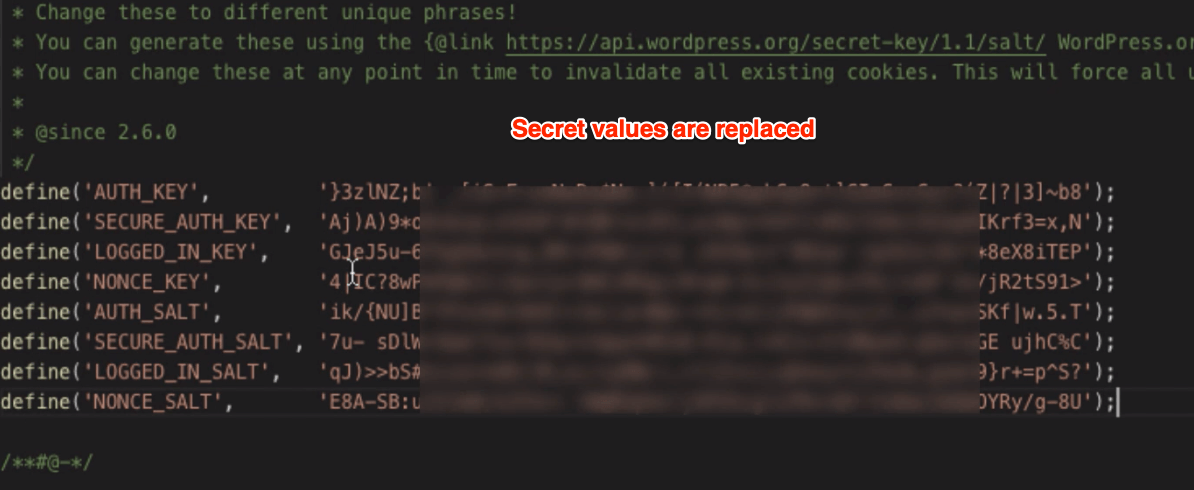generate and replace the salt secret values in WordPress