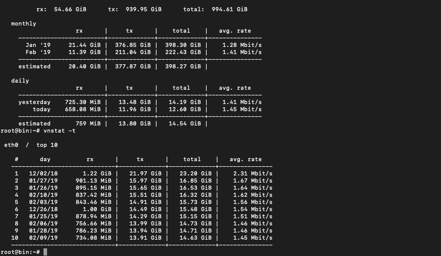 vnstat command for server bandwidth and traffic monitor