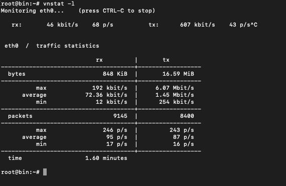 vnstat live traffic summary stats